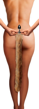 Brown Extra Long Mink Tail Metal Anal Plug Image 1