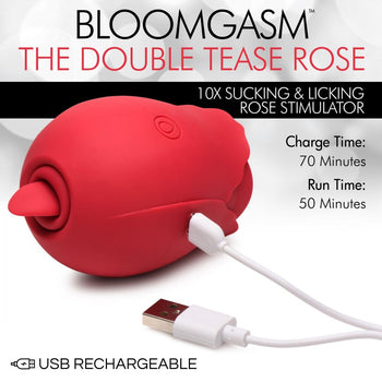 Double Tease Rose 10X Sucking and Licking Silicone Stimulator