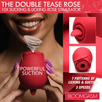 Double Tease Rose 10X Sucking and Licking Silicone Stimulator