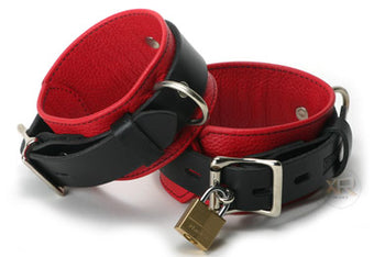 Strict Leather Red and Black Locking Bondage Cuffs