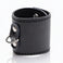 rolled black faux leather ball stretcher with silver d-ring attachment and smooth stitched edges