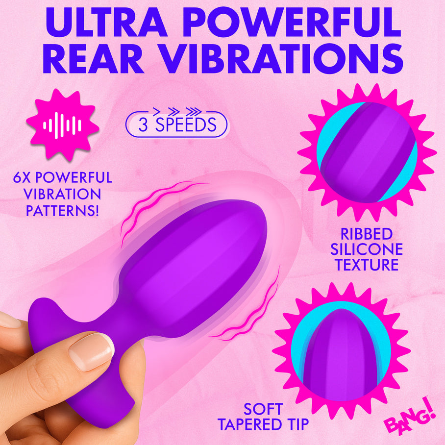 Ribbed Vibrating Silicone Butt Plug