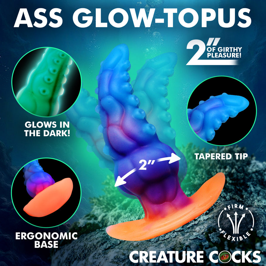 Gentle tentacle ridges and contoured textures on GLOWTOPUS body-safe
silicone anal plug 