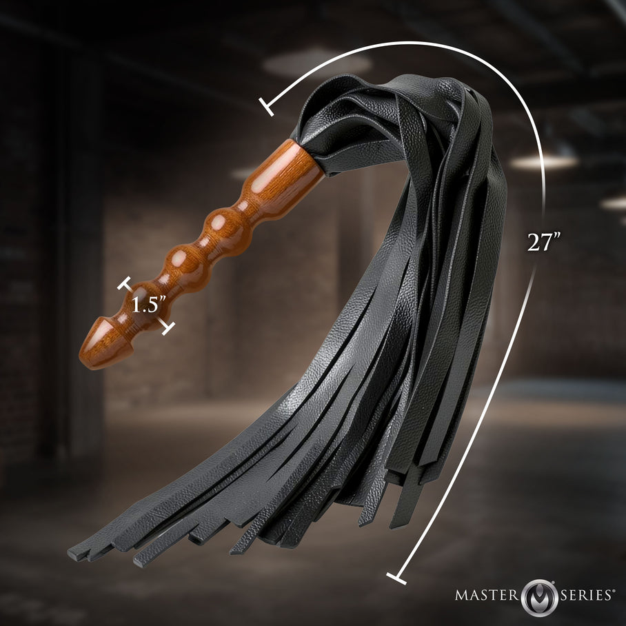 24 leather falls with carved wood insertable handle BDSM wellness couples