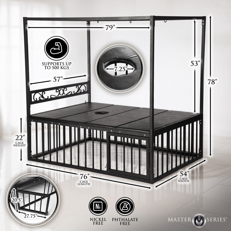 Submission Bondage Bed with Built-In Cage