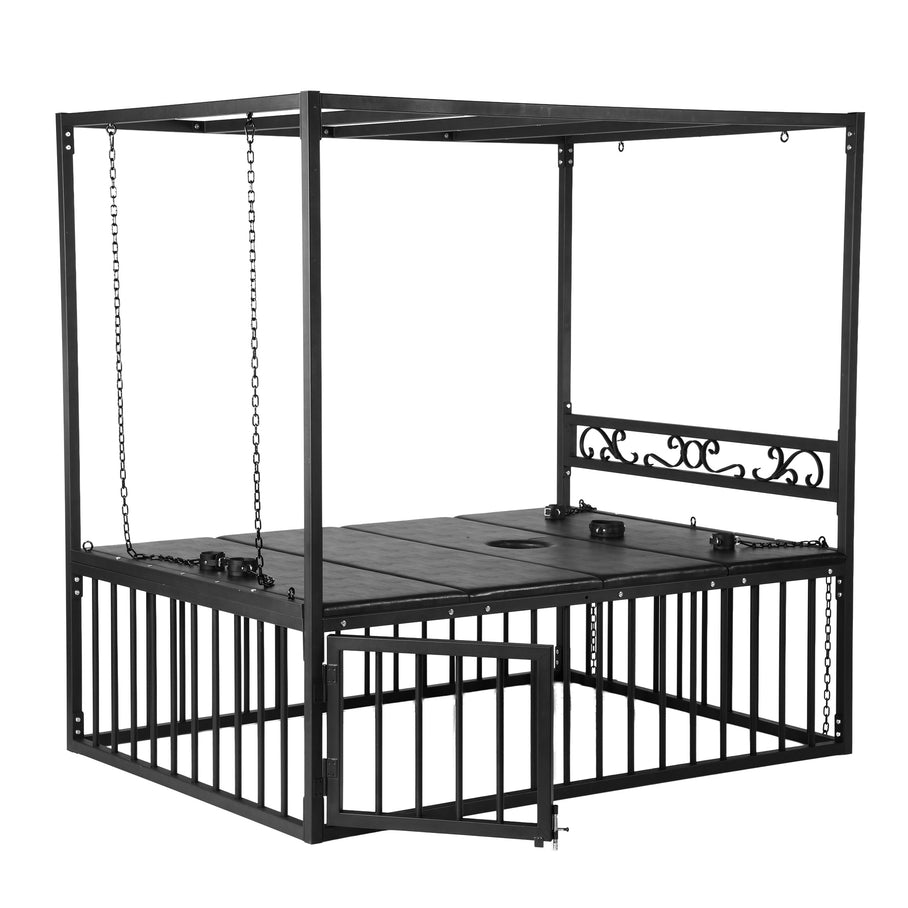 Submission Bondage Bed with Built-In Cage