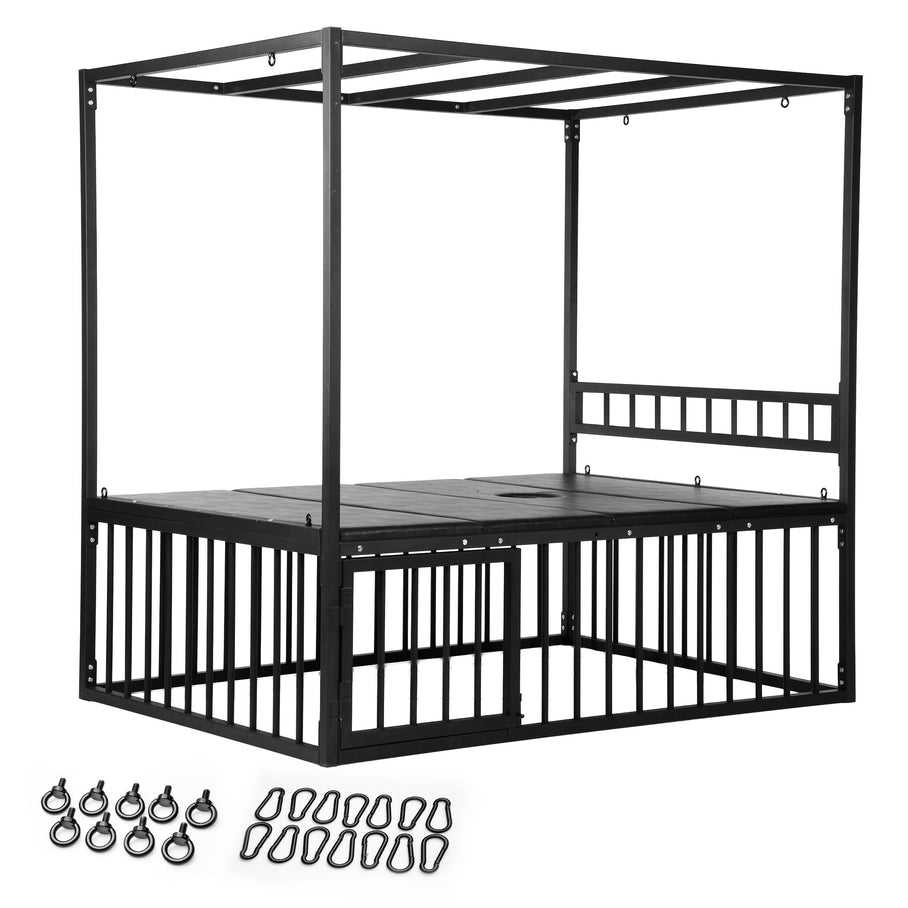 Submission Bondage Bed with Built-In Cage