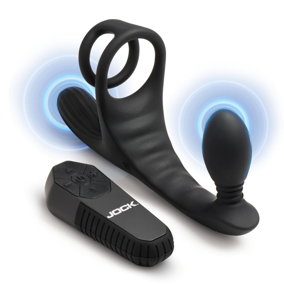 Waterproof rechargeable solo vibrating harness with cock ring and anal plug