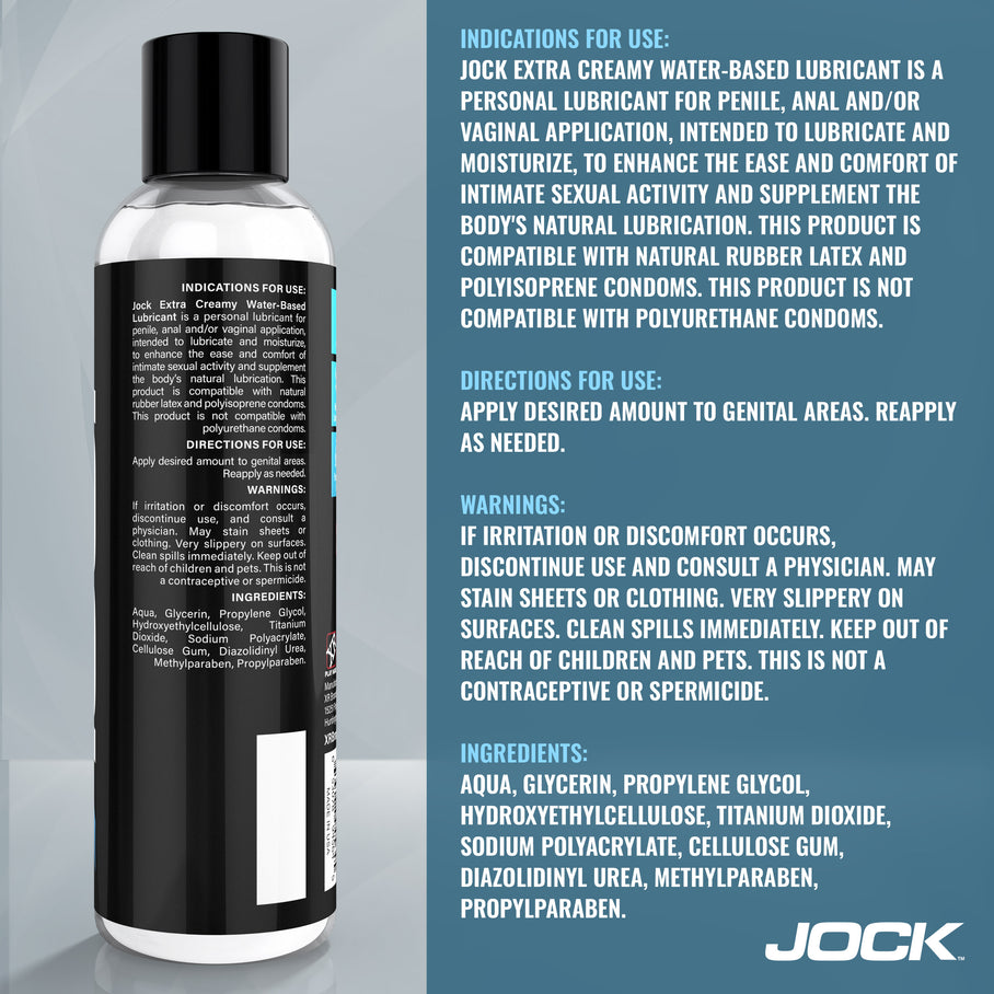 JOCK Extra Creamy water-based personal lubricant 8oz white formula fragrance-free lube