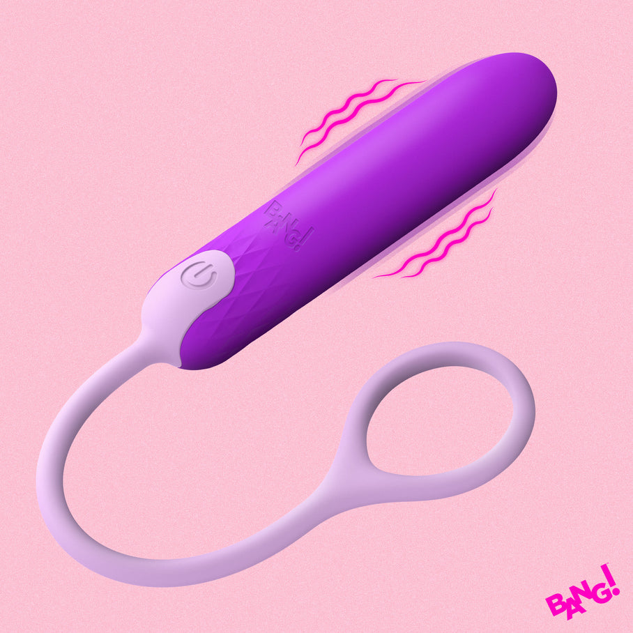 Bang silicone bullet vibrator with retrieval cord compact discreet wellness purple