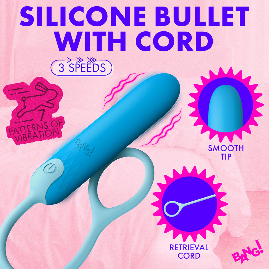 Bang silicone bullet 5.8 inch cord finger ring safe comfortable retrieval blue