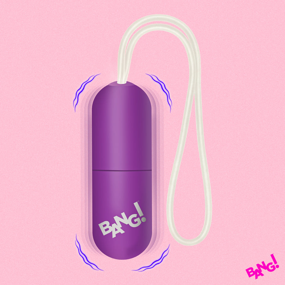 Bang Vibrating Egg bullet vibrator in matte purple with handheld remote control, body-safe finish