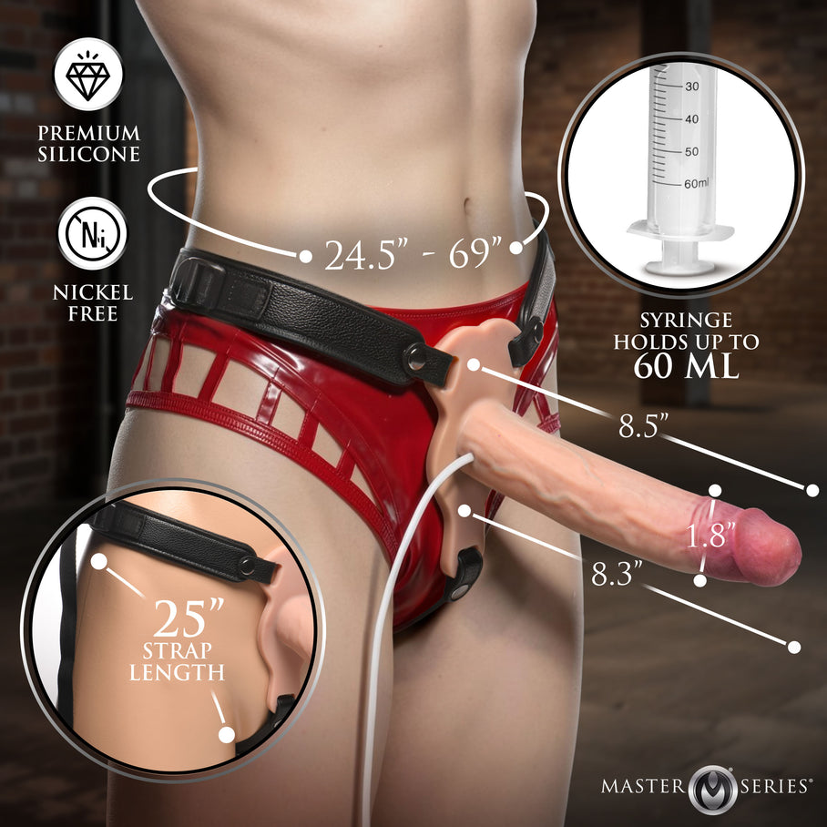 Measurements chart for the Breeder squirting dildo and harness
