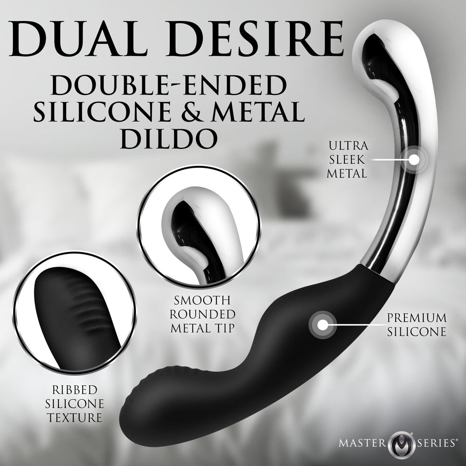 Gentle curved metal G-spot hook on the Dual Desire dildo