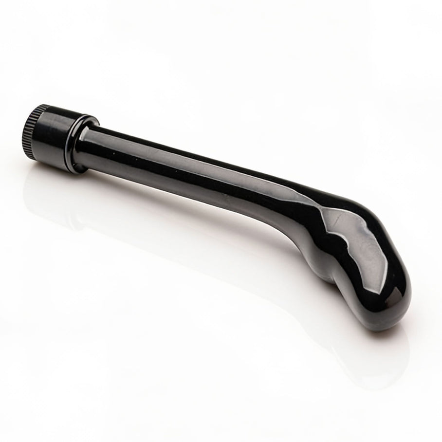 Essential Prostate Vibe featuring a smooth curved black design with an angled stimulation tip and easy-to-use control dial
