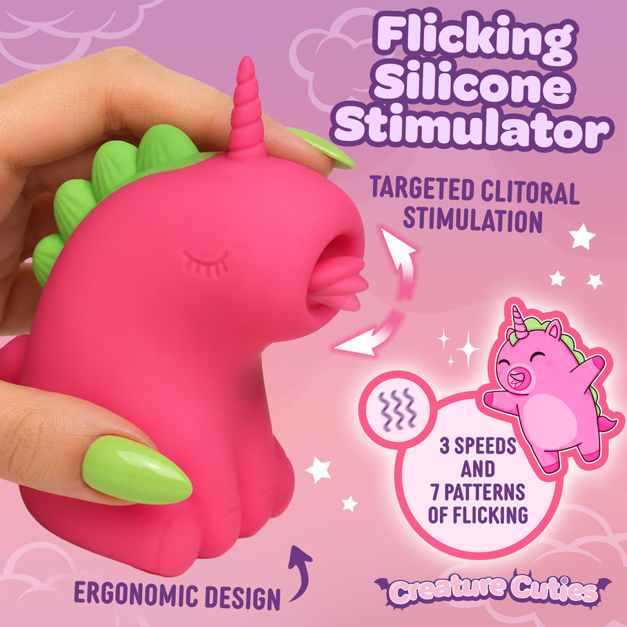 Gentle flicking mouth on the Flickyhorn clitoral stimulator