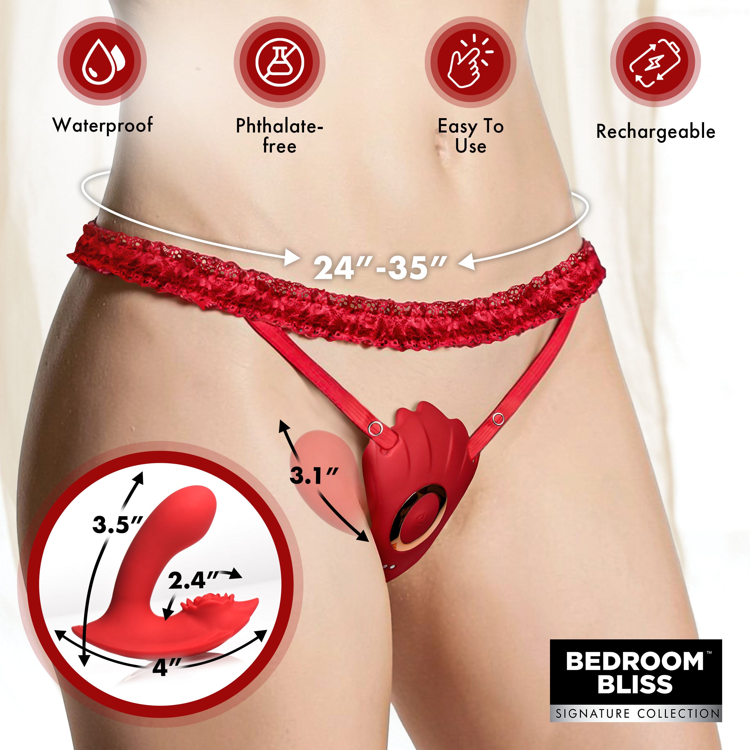 Dimensions of the G-Spot Silicone Panty Vibe
