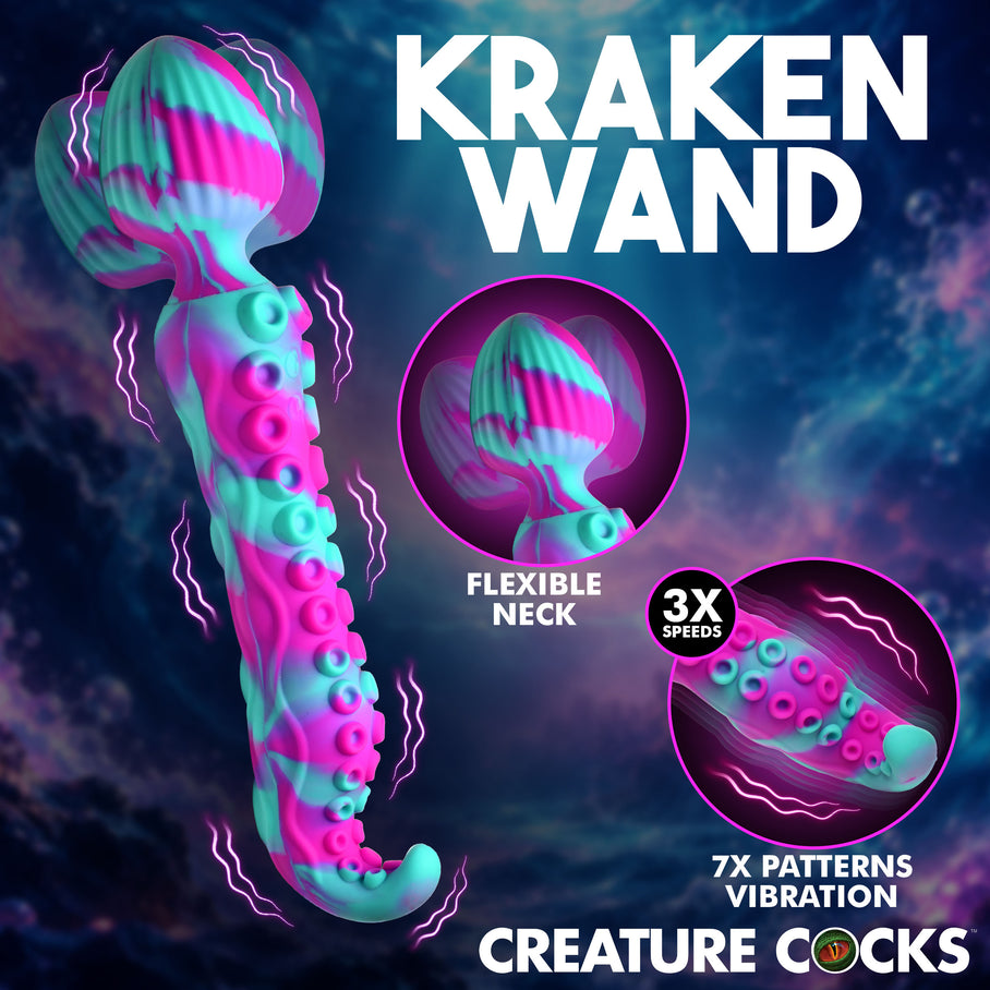 Soft ribbed silicone head on the Kraken Wand massager