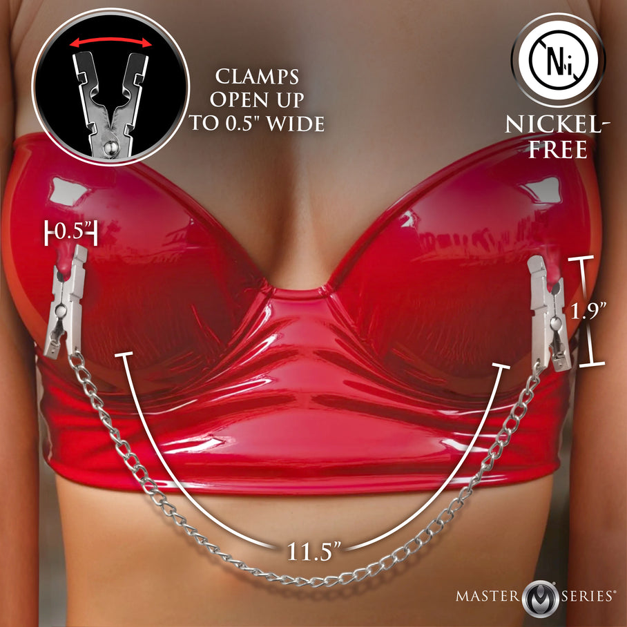 Dimensions of the Naughty Pleasure nipple clamps and chain