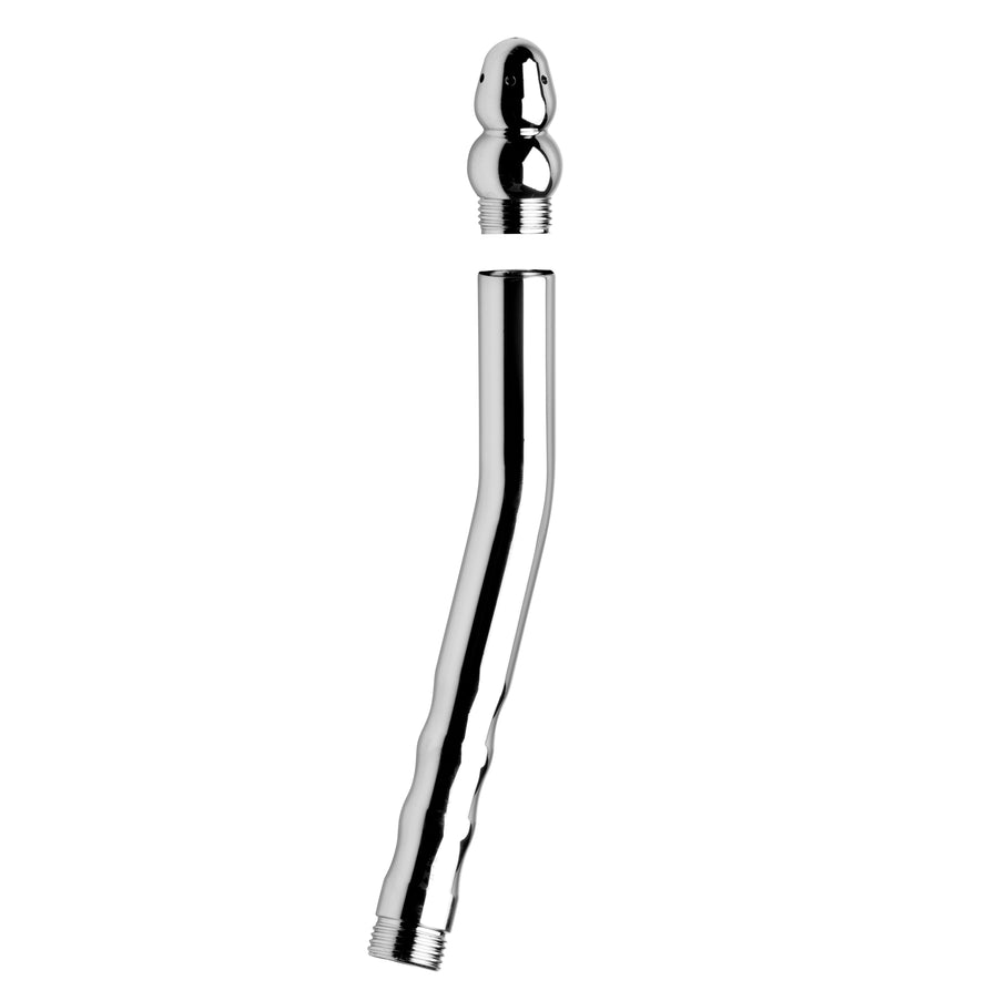 stainless steel shower enema wand with detachable spray tip and angled ergonomic design