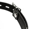 close-up of silver buckle hardware and adjustable black strap on silicone comfort ball gag
