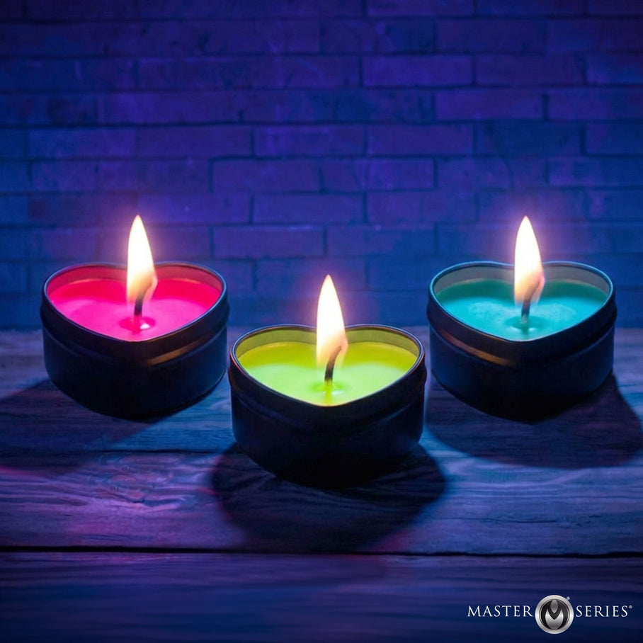 UV blacklight reactive heart drip candle set for couples sensation play