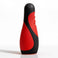 Vibra Head Bionic Auto Stroker featuring a red and black ergonomic exterior, rounded tip, and hands-free upright design