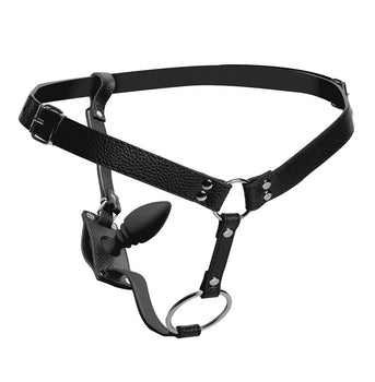 Male Cock Ring Harness with Silicone Anal Plug Image 1